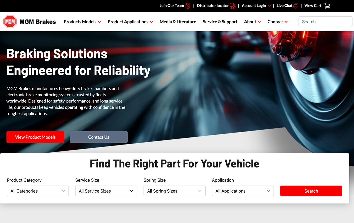 Homepage hero design example with bold headline, primary calls to action, and a product finder module.